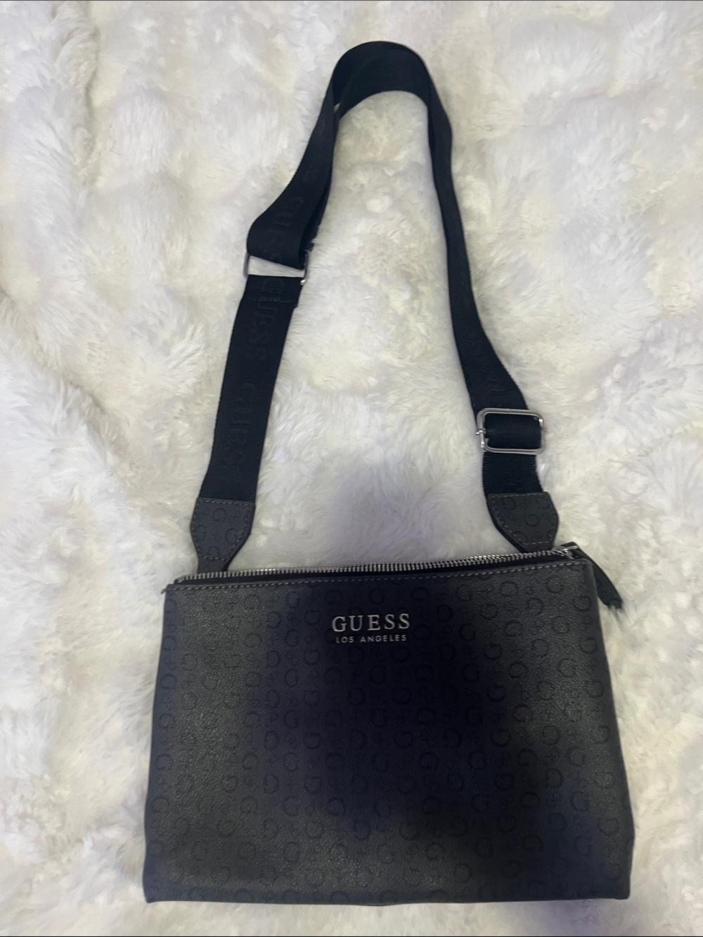 GUESS Black Logo-Print Messenger Bag